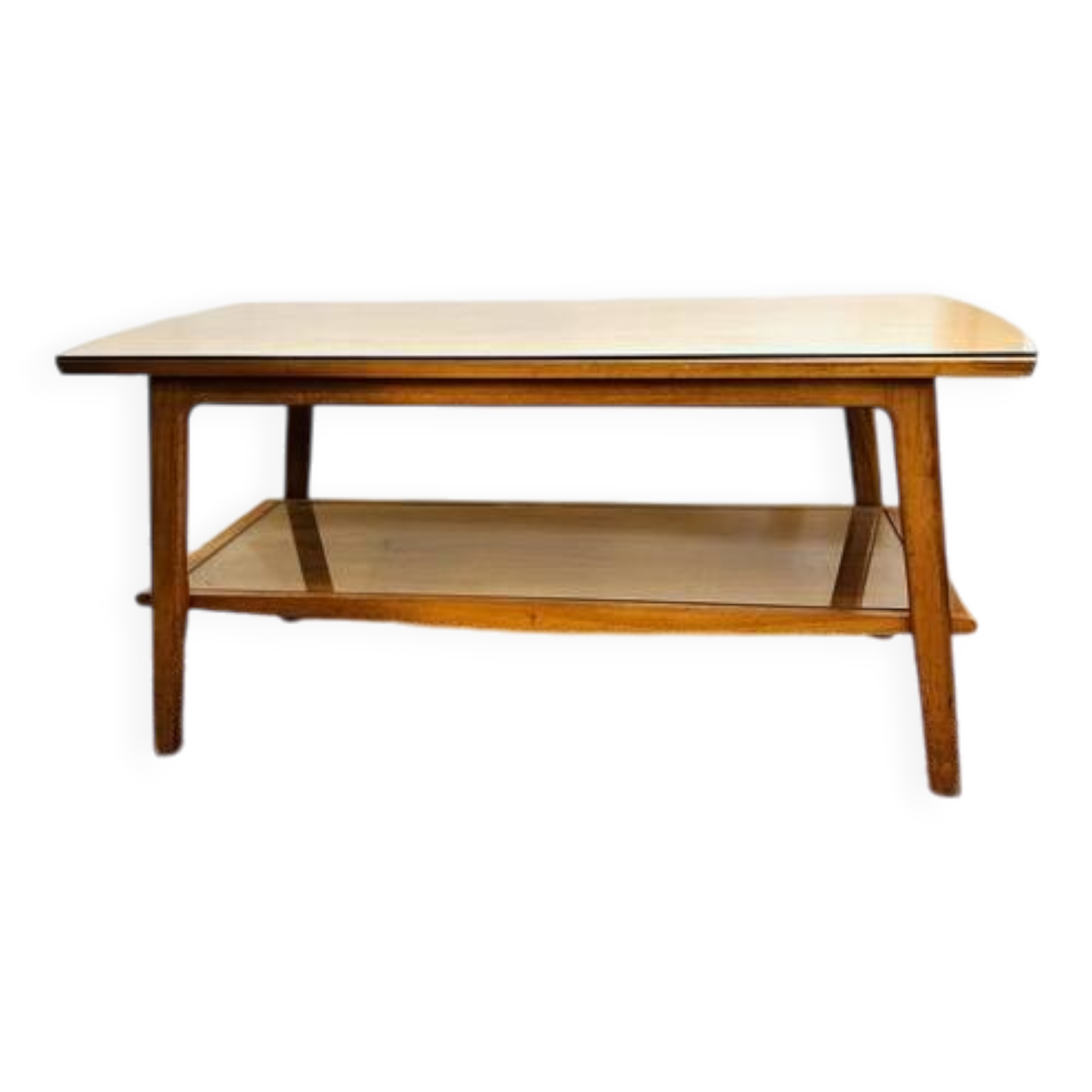 Vintage Scandinavian wood and glass coffee table