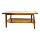 Vintage Scandinavian wood and glass coffee table