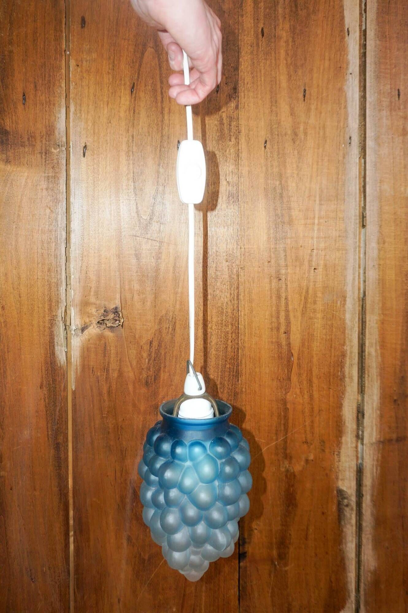 vintage blue glass grape pendant light * frosted ombre glass * mid-century