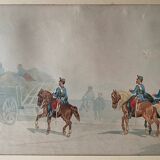 Tableau dessin "Cavalerie" Militaria par Théodore Fort (1810-1896)