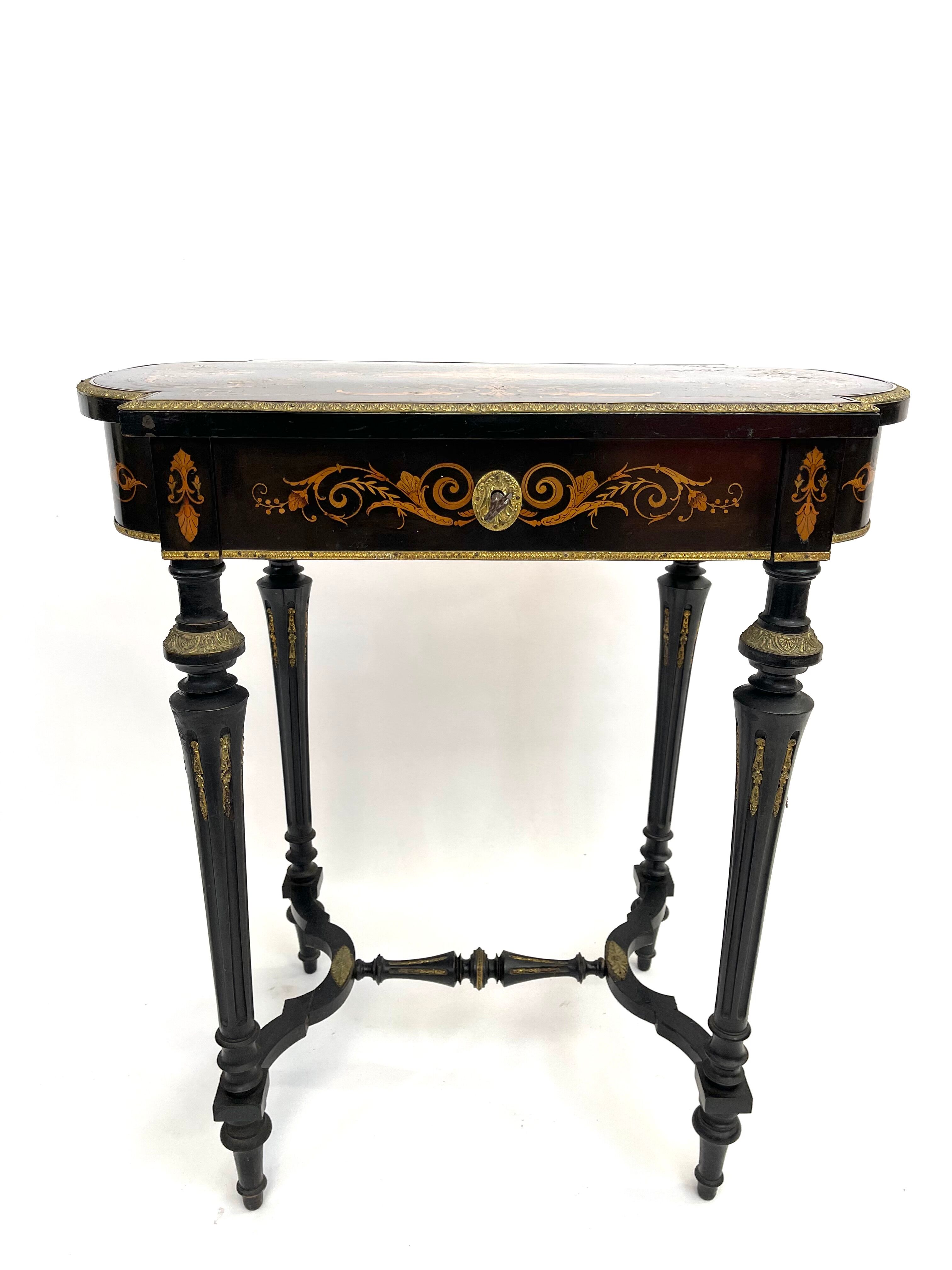 Napoleon III side table or work table with marquetry