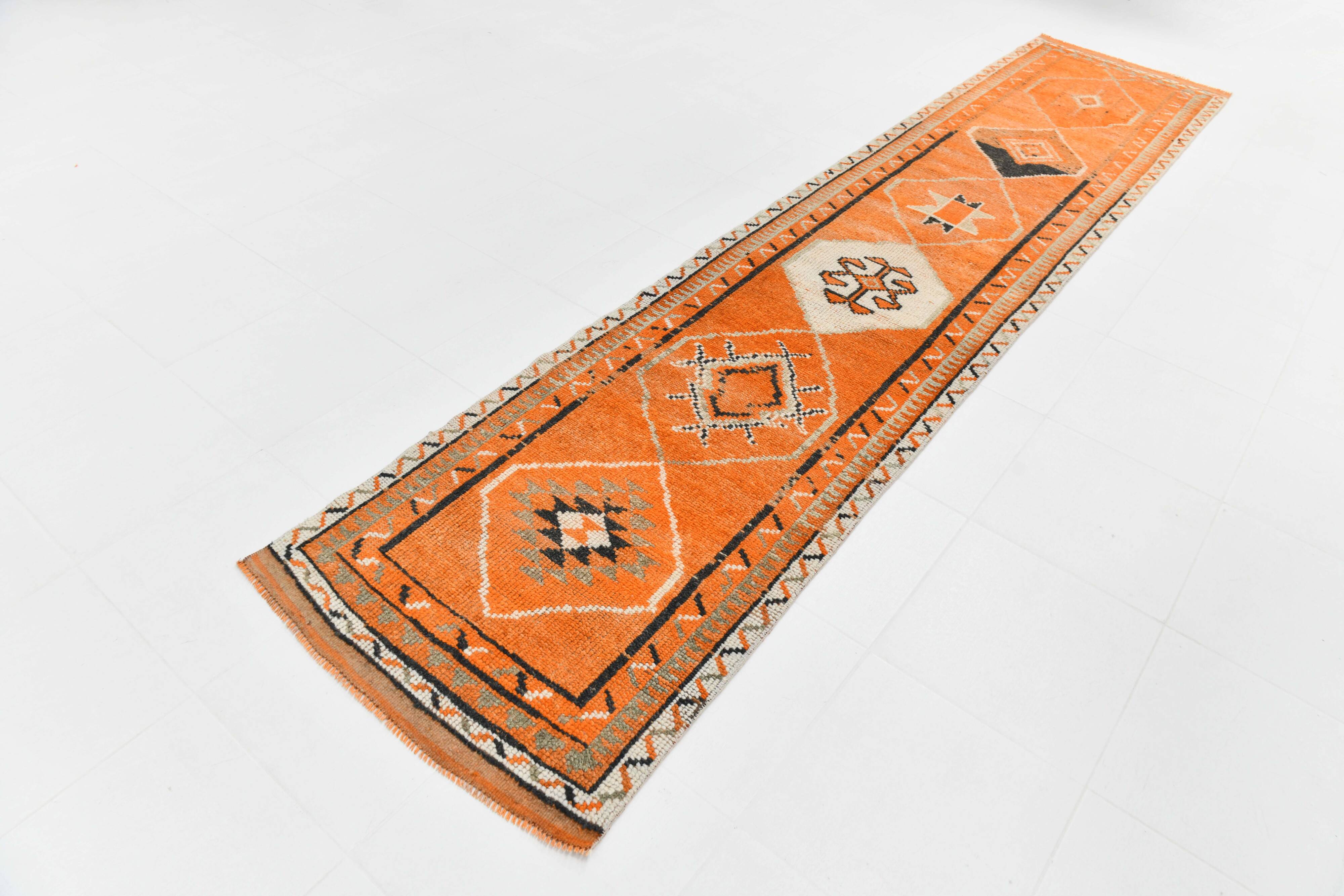 Beige & Orange Vintage Runner Rug, 83x383Cm