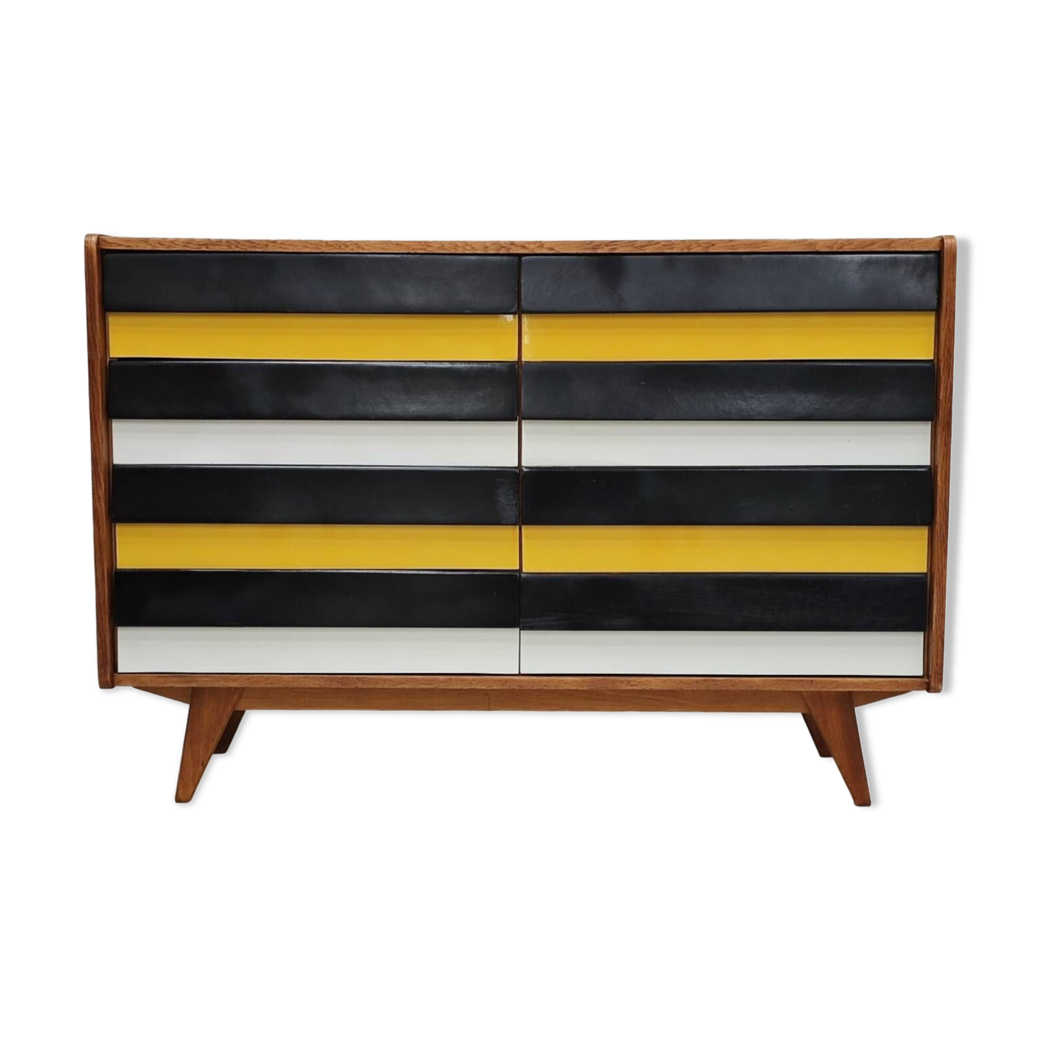 U453 yellow 8-drawer wooden sideboard by Jiri Jiroutek for Interier Praha 1960