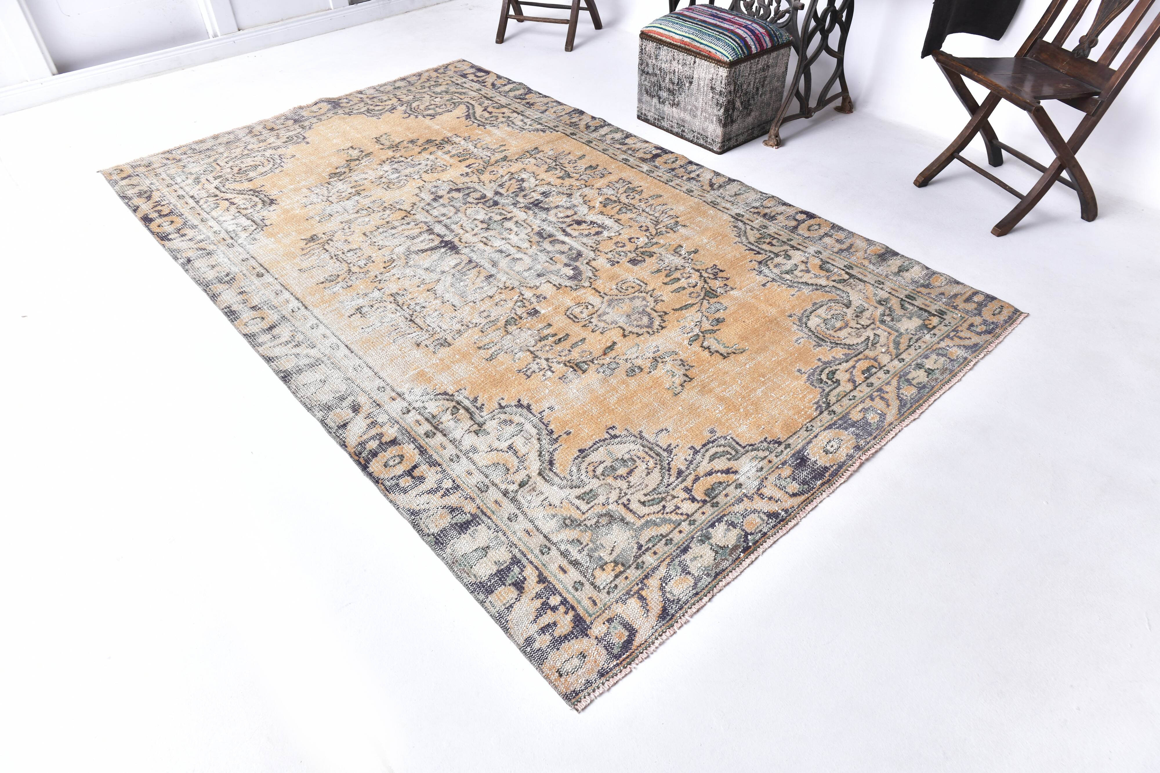 5x9 Peach Orange Handmade Wool Vintage Rug, 172x277Cm SK 240635