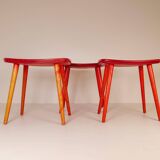 Swedish stools in red lacquered birch, Yngve Ekström "Palle", 1970s