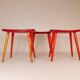 Swedish stools in red lacquered birch, Yngve Ekström "Palle", 1970s