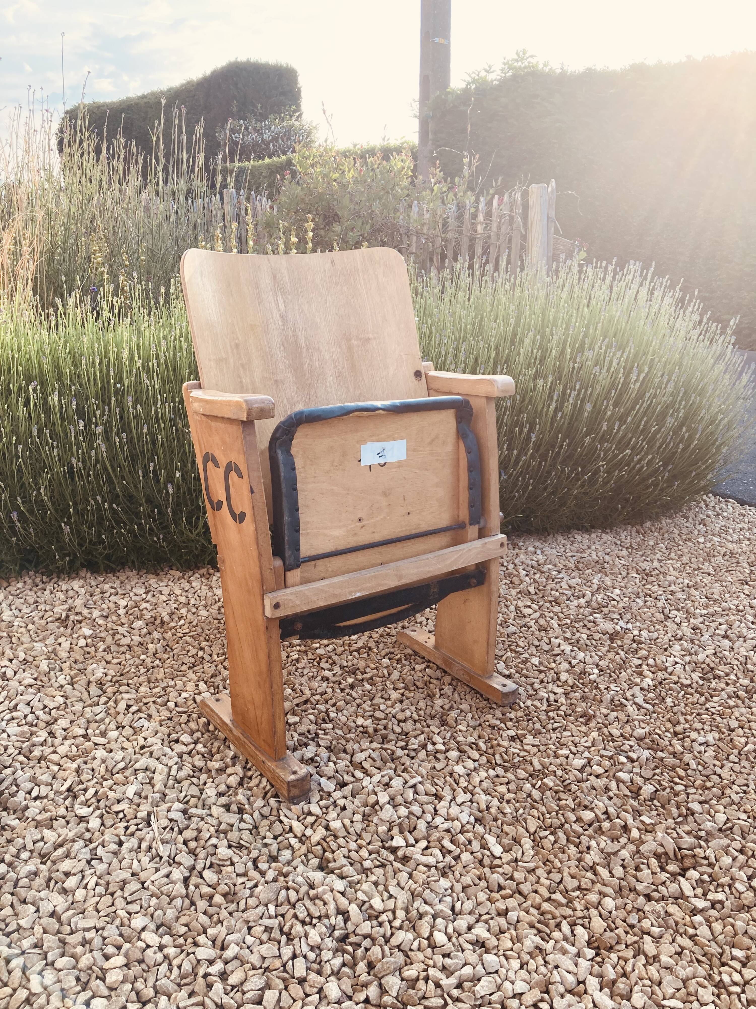 Chaise de cinéma 1920 en bois et skai