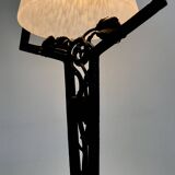 Charles SCHNEIDER art nouveau desk lamp, in glass with signature and hammered metal