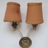Pair of vintage 1950s double lampshade wall lights
