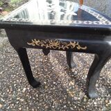 Table basse décor asiatique incrustation de nacres ancienne vintage