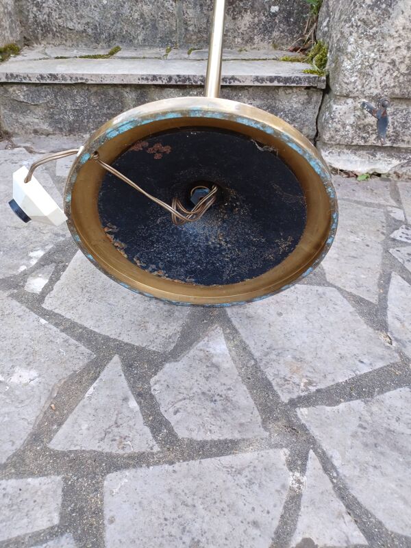 Paire de lampadaire laiton doré et verre Maison Arlus années 50