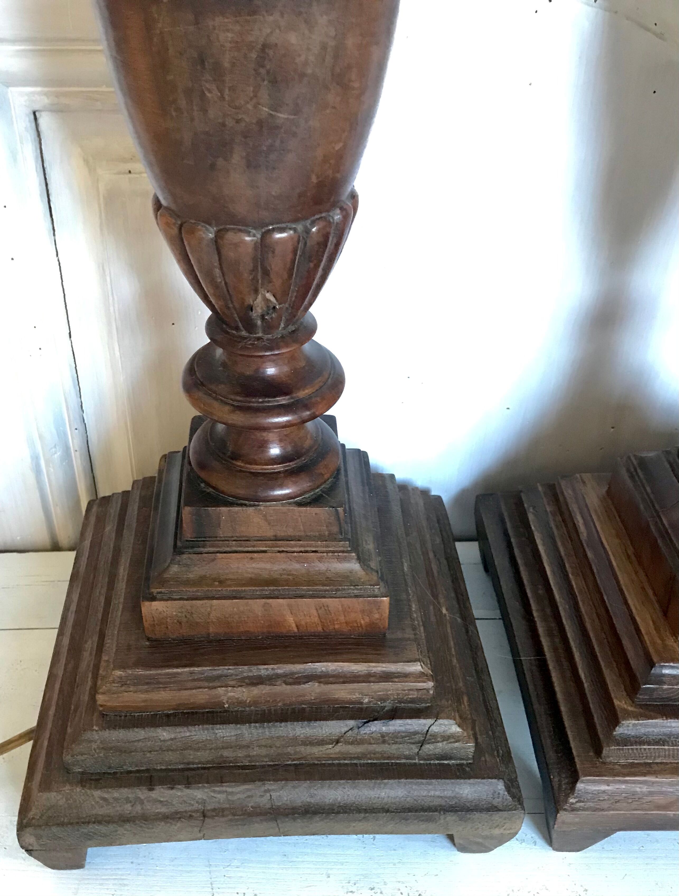 Pair of art deco wooden lamps