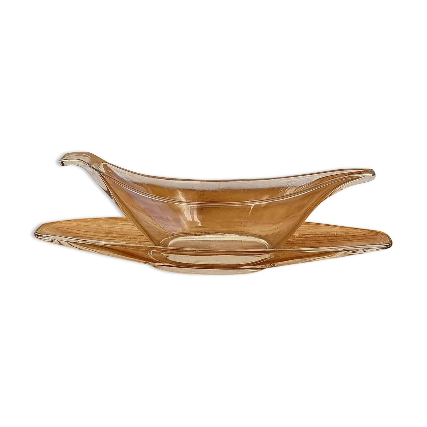Vintage Pyrex Sedlex France sauce boat in moulded glass with a lid.