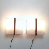 Pair of Scandinavian wall lights 1960, solid teak and plexiglass, Raak C-1521