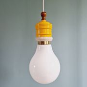 Opaline bulb pendant light, Metalarte, 1980s