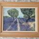 Oil on Canvas Landscape Almond Trees and Lavenders signed Jean Claude Fer