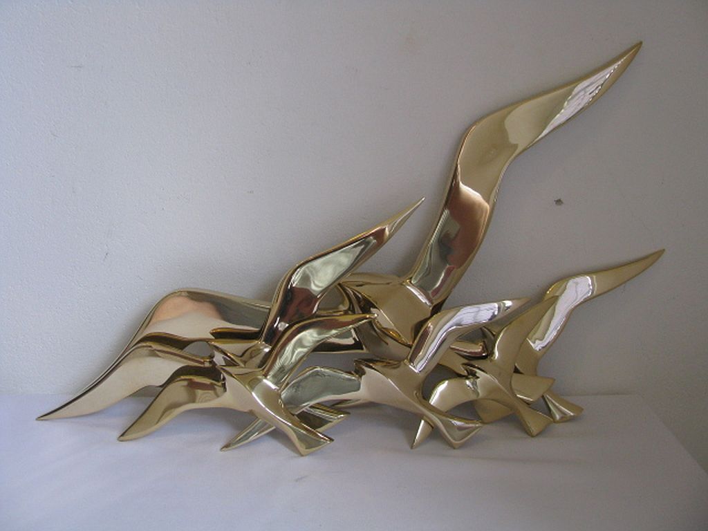 Wall Decoration Set 6 X Seagull / Swallow / Bird. Brass 70 / 80s