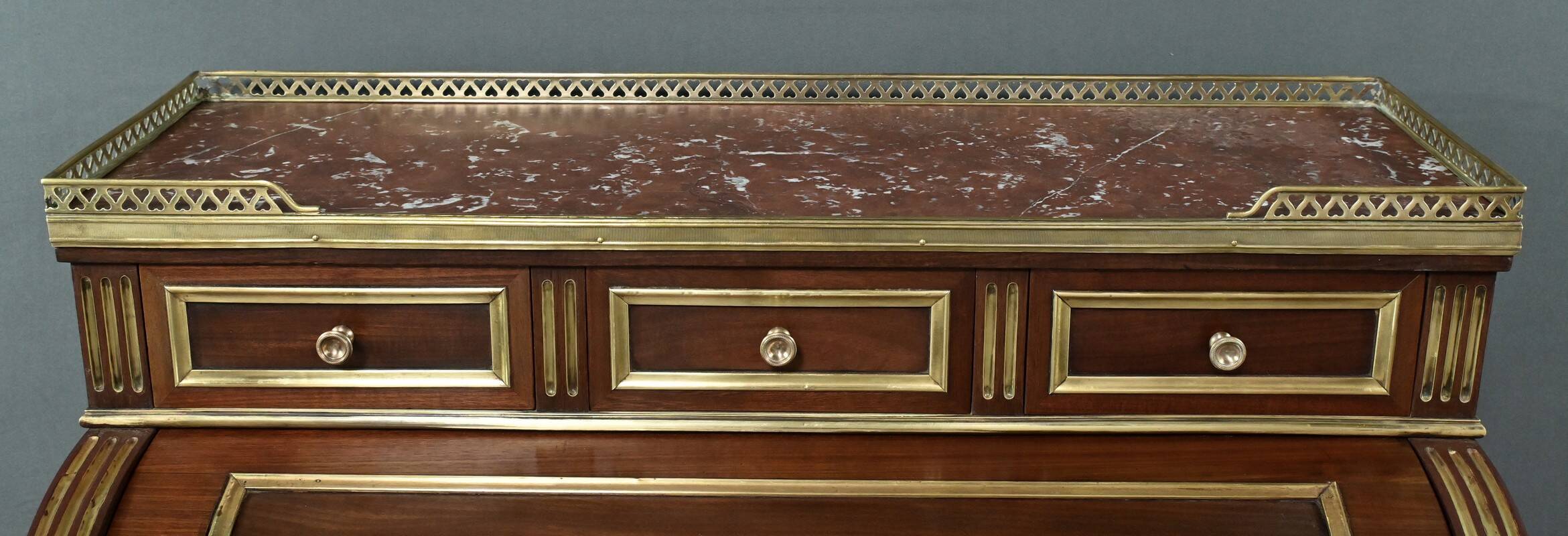 Small Mahogany Cylinder Desk, Louis XVI Style – Mid-19th Century