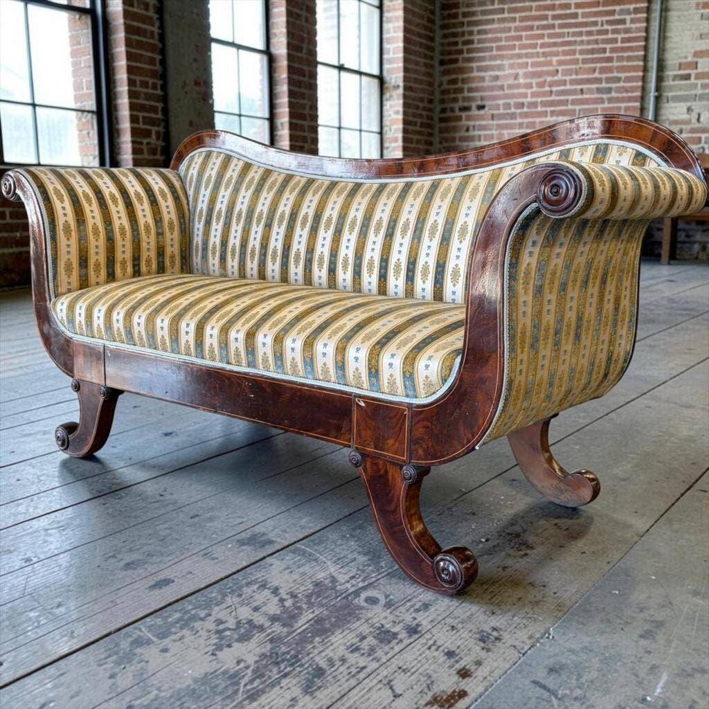 Vintage striped ecru baroque sofa / two-seater sofa