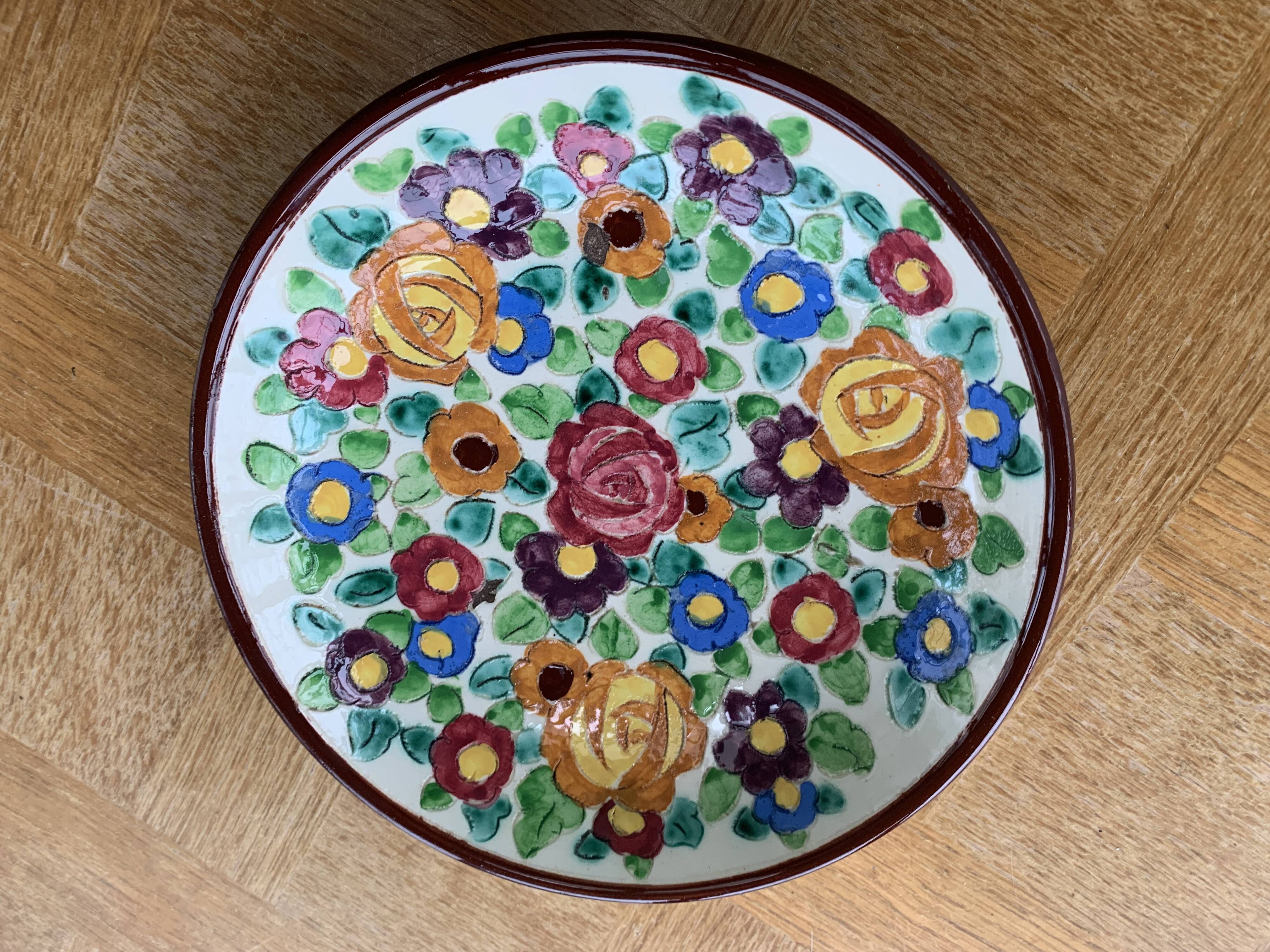 Enamelled ceramic cut floral pattern ceram Monaco vintage