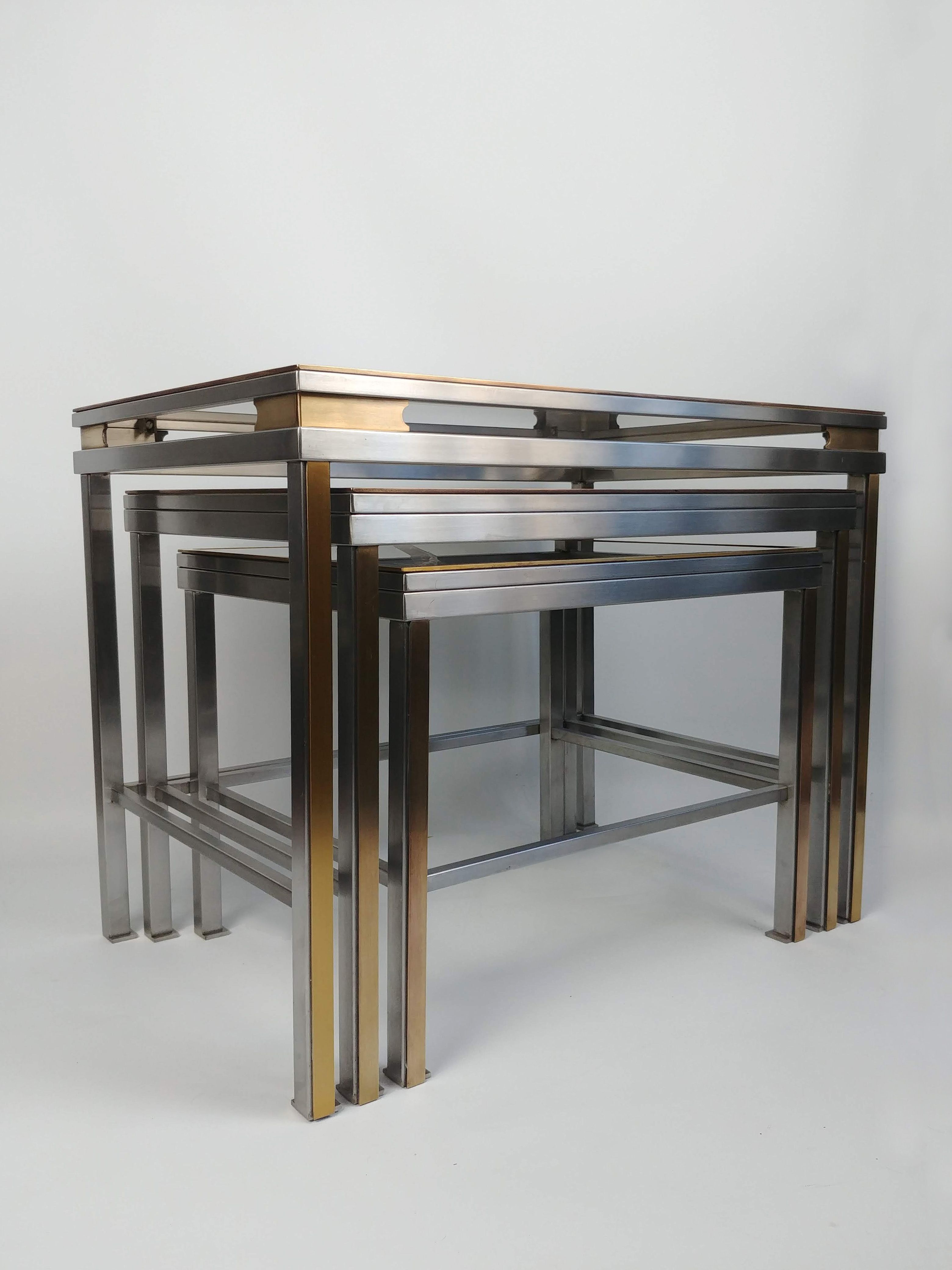 Guy Lefèvre for Maison Jansen, suite of 3 nesting tables, 1970s