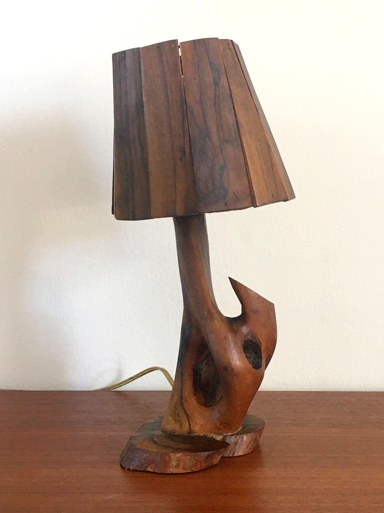 Vintage lamp in olive wood, 70s
