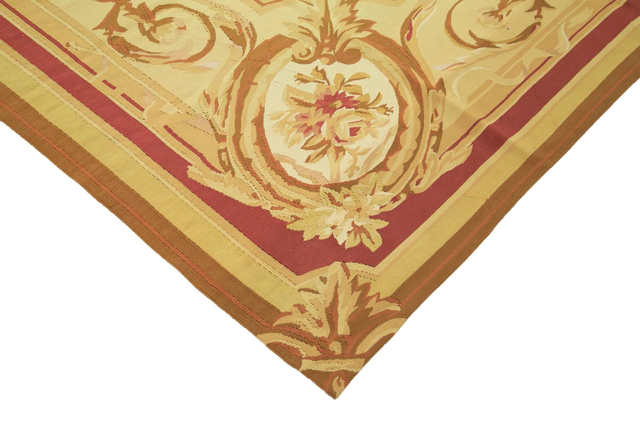 Handmade European Vintage Aubusson Kilim 261 cm x 365 cm