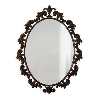 Ancien miroir ovale Art déco en laiton