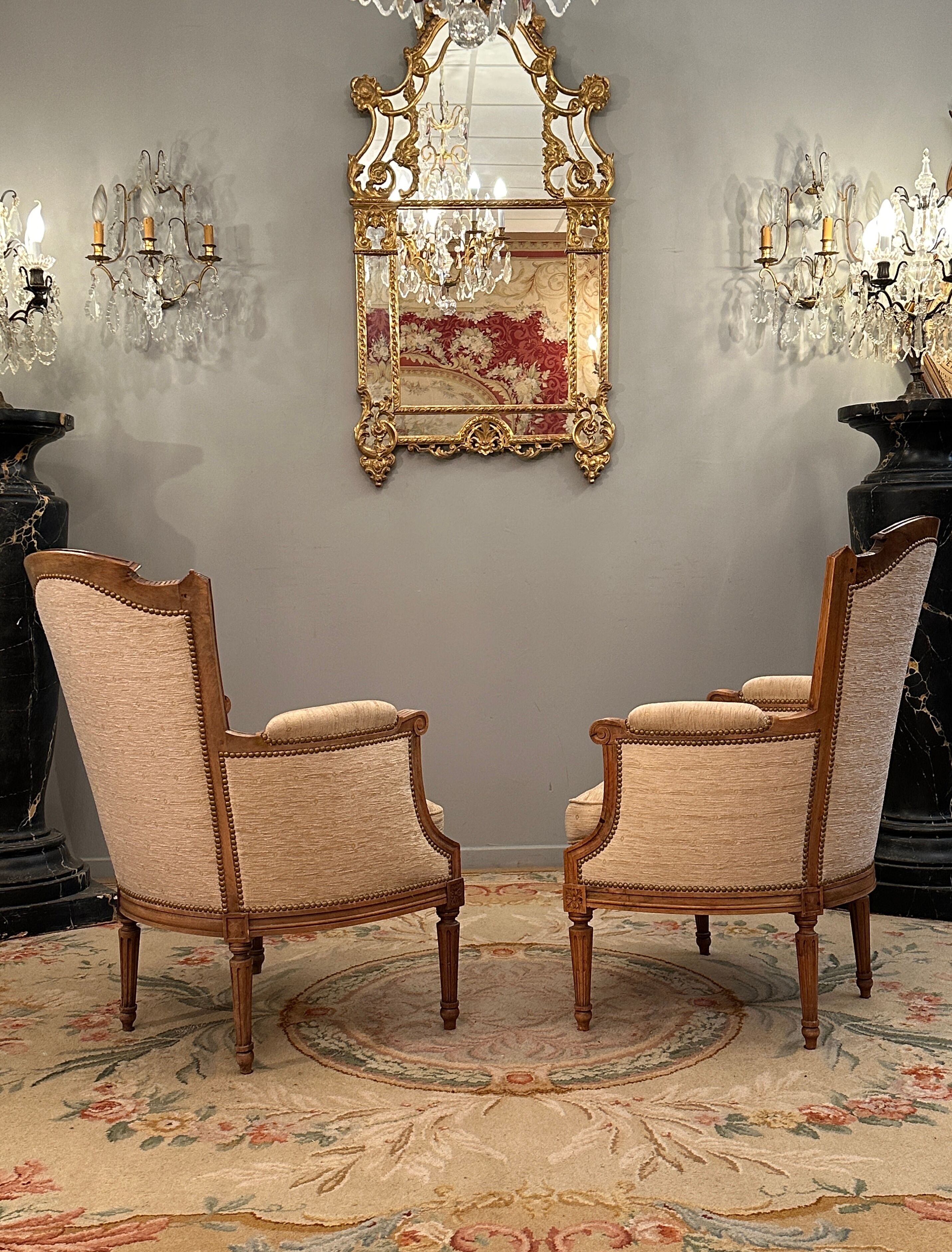 Pair of Louis XVI style walnut shepherdesses circa 1900