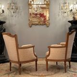 Pair of Louis XVI style walnut shepherdesses circa 1900