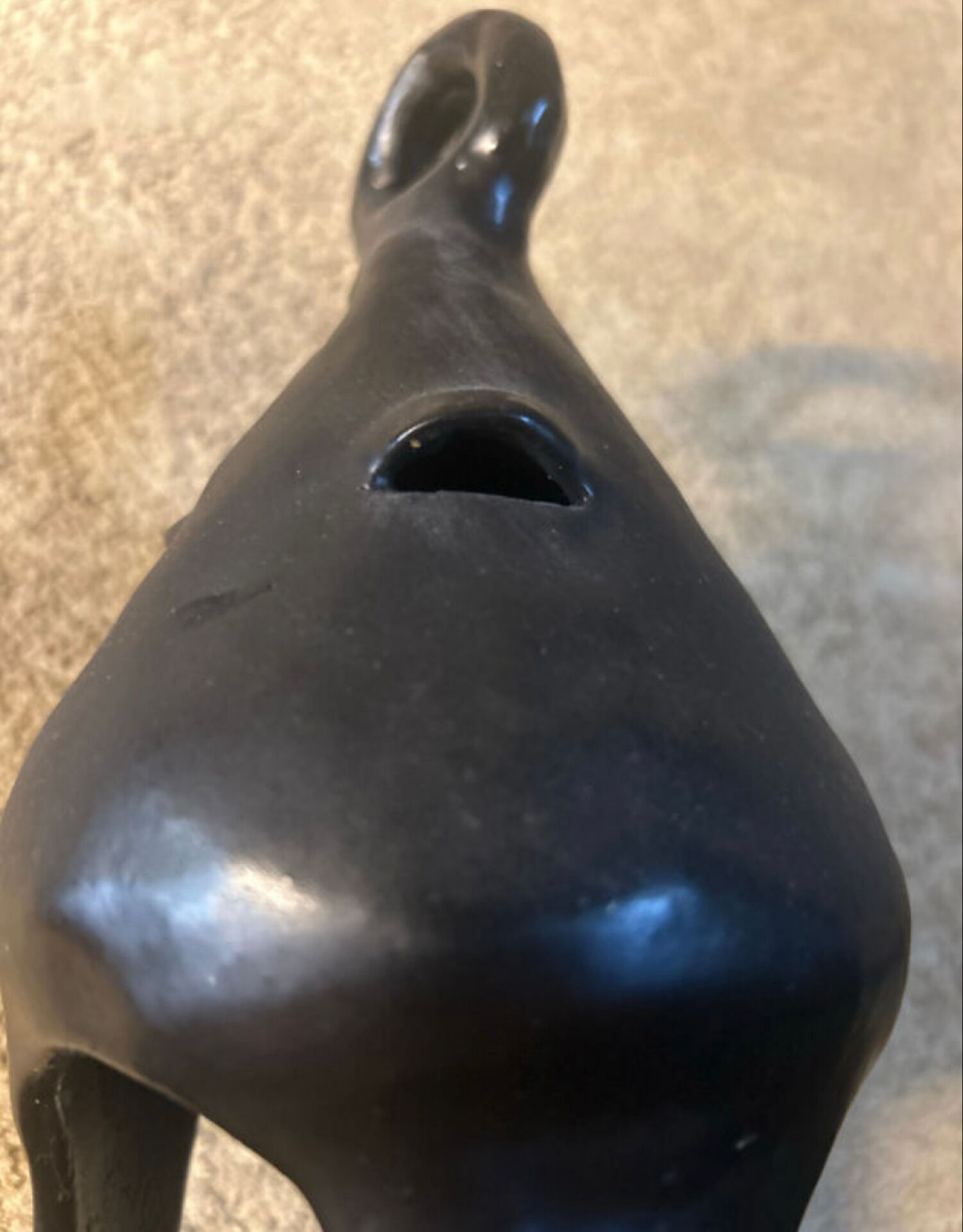 Black ceramic candle holder signed – handcrafted piece