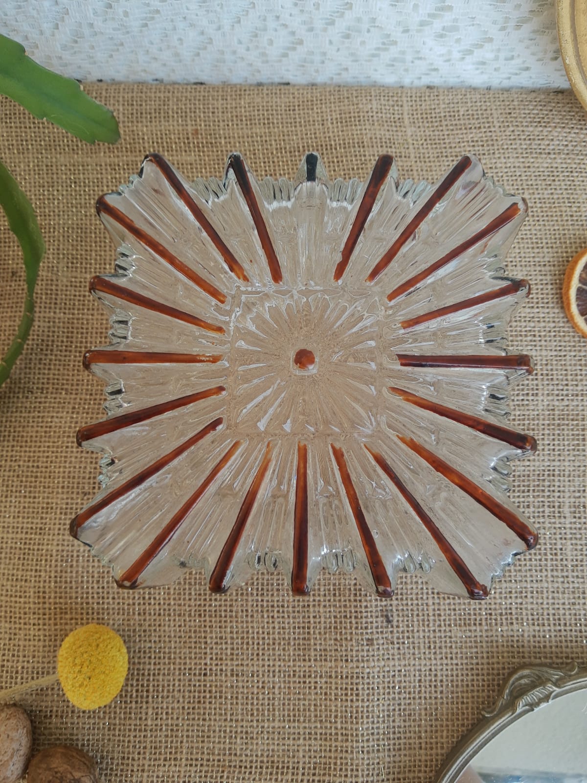 Ceiling lamp / wall lamp in molded glass two-tone square 70s