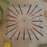 Ceiling lamp / wall lamp in molded glass two-tone square 70s