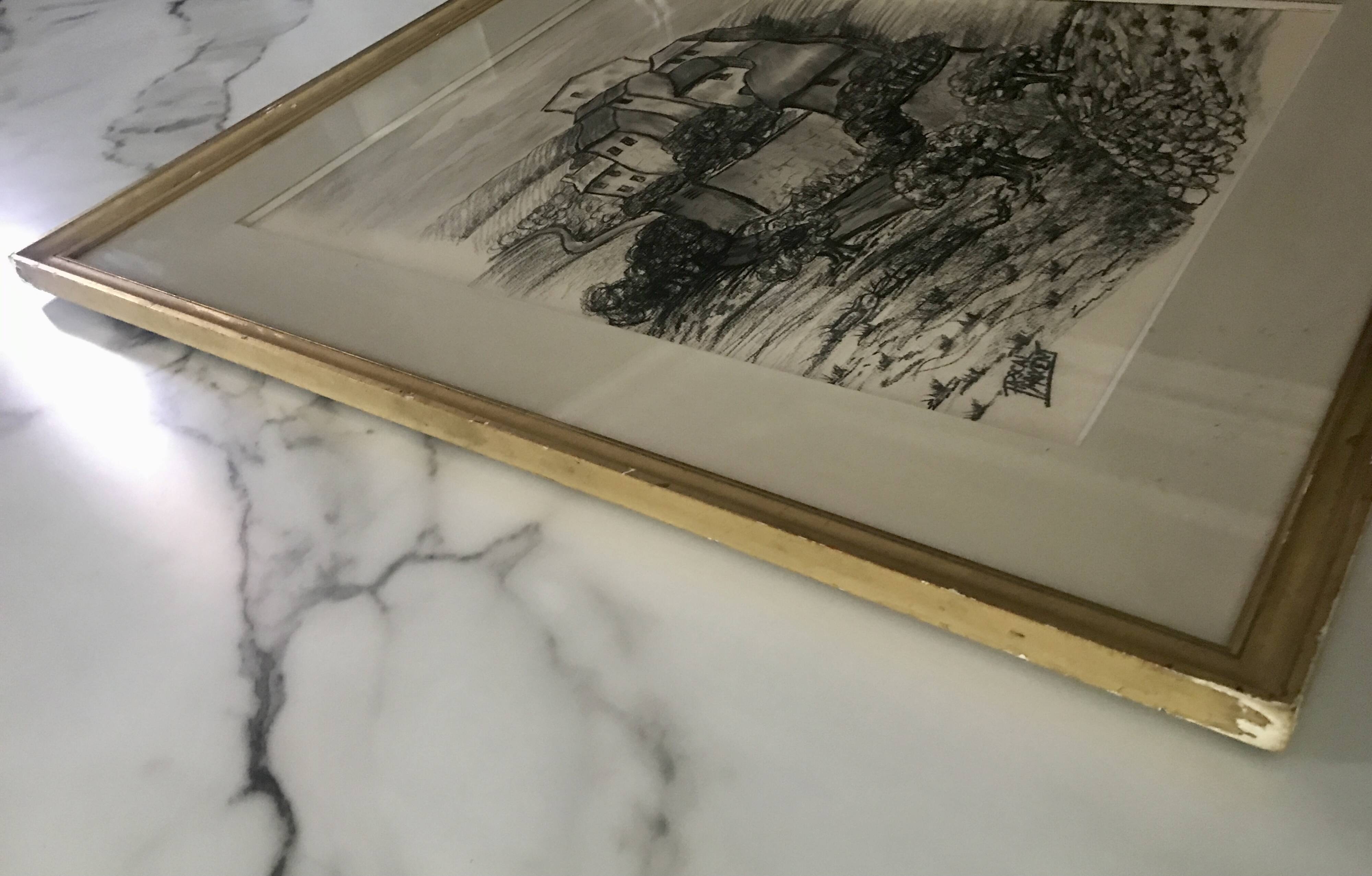 Charcoal drawing painting by Pascal Maixent, 20th century