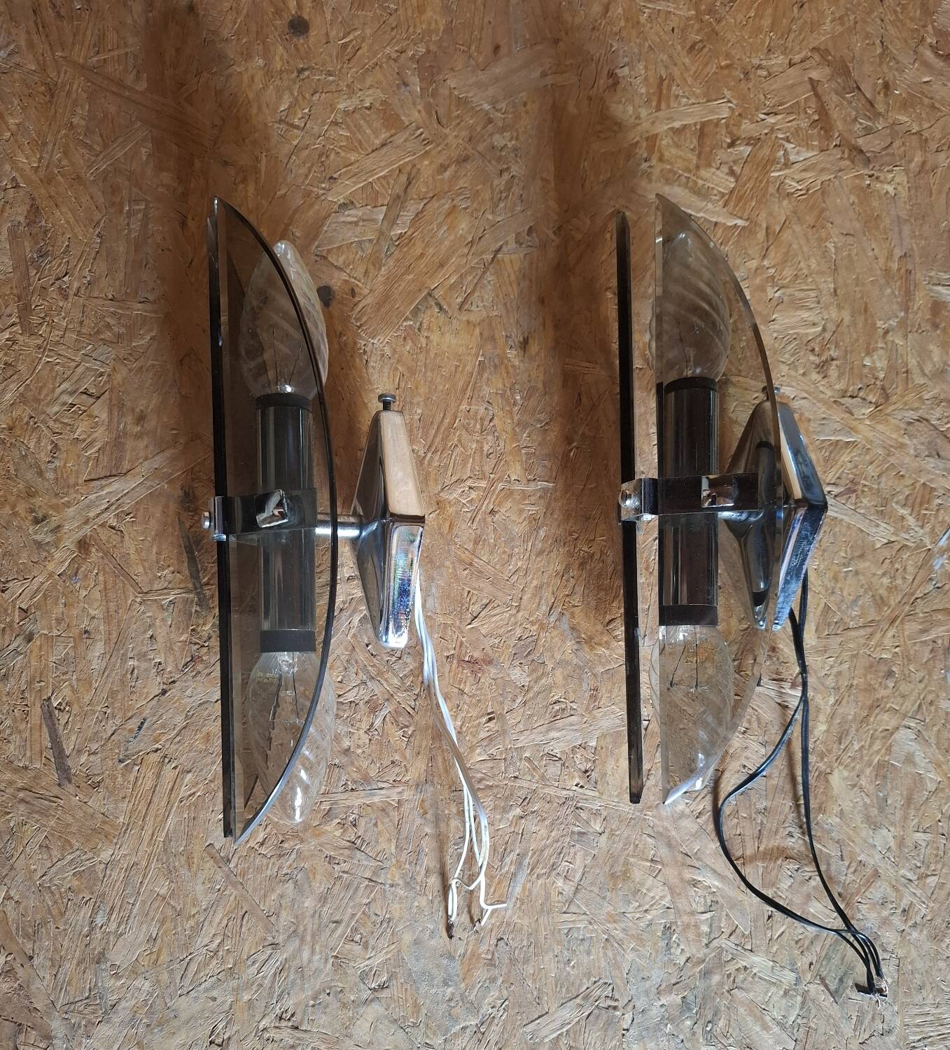 Smoked glass wall lights