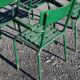 4 stackable garden armchairs wooden slats and metal tubes from the 50s