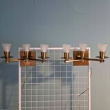 Maison cheret, pair of 3-light wall lights in ronze, brass and glass, circa 1950/1960