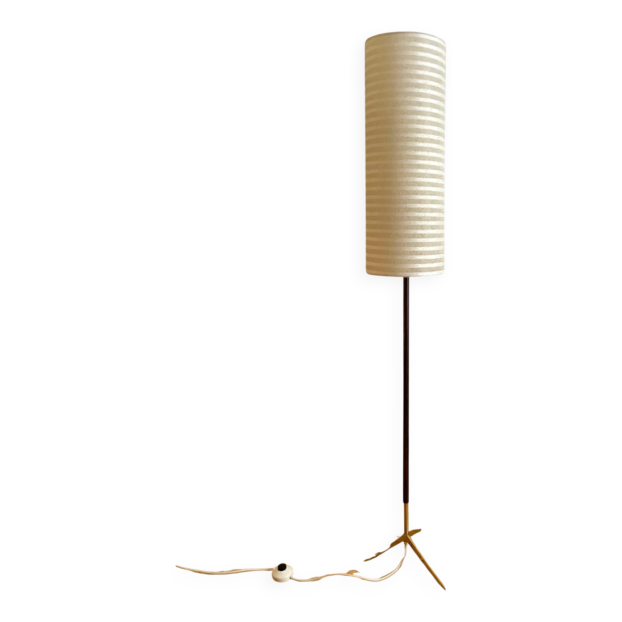 French Teak and Brass Floor Lamp