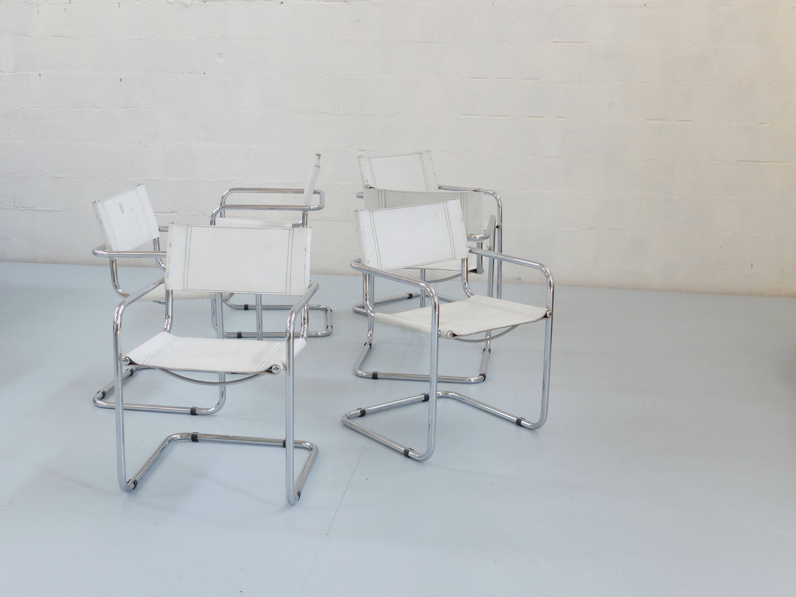 6 Fasem Italia chrome and white leather chairs