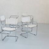 6 Fasem Italia chrome and white leather chairs
