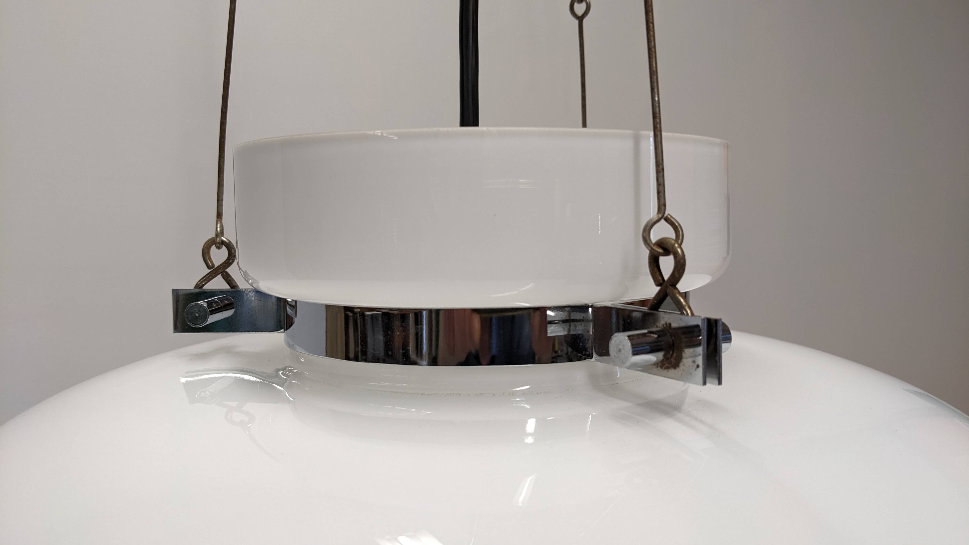 XL dome suspension in white opaline by Limburg, Germany, circa 1960.
