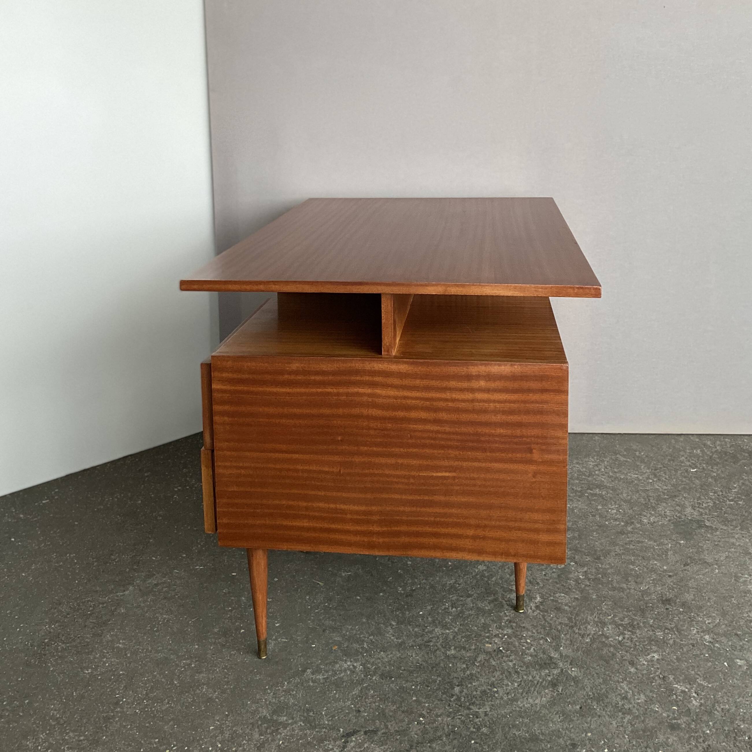 Bureau vintage en acajou, 1950, restauré