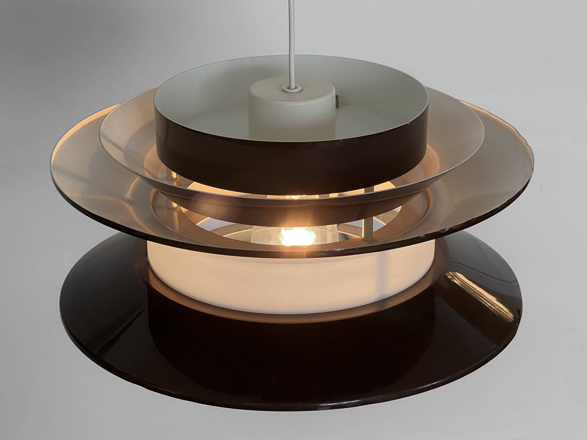 Pendant light "Trava" large brown version by Carl Thore for Granhaga Metallindustri. Sweden 1970s.