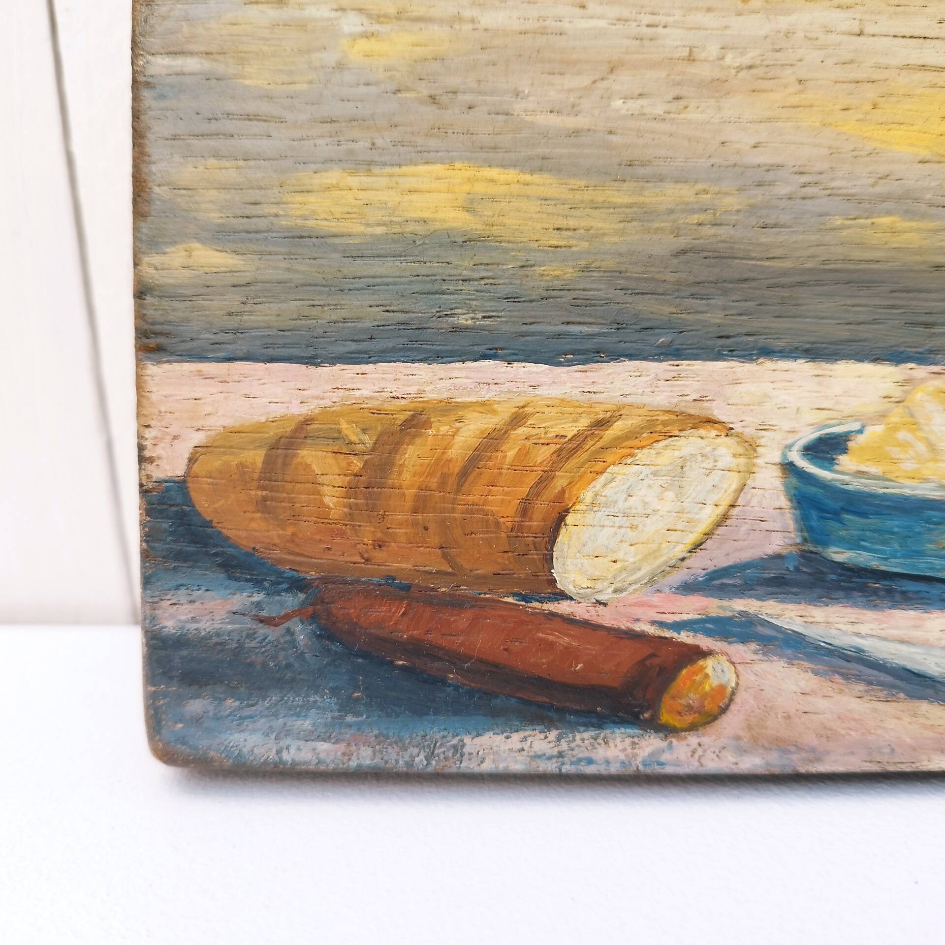 Still life painting on vintage wood