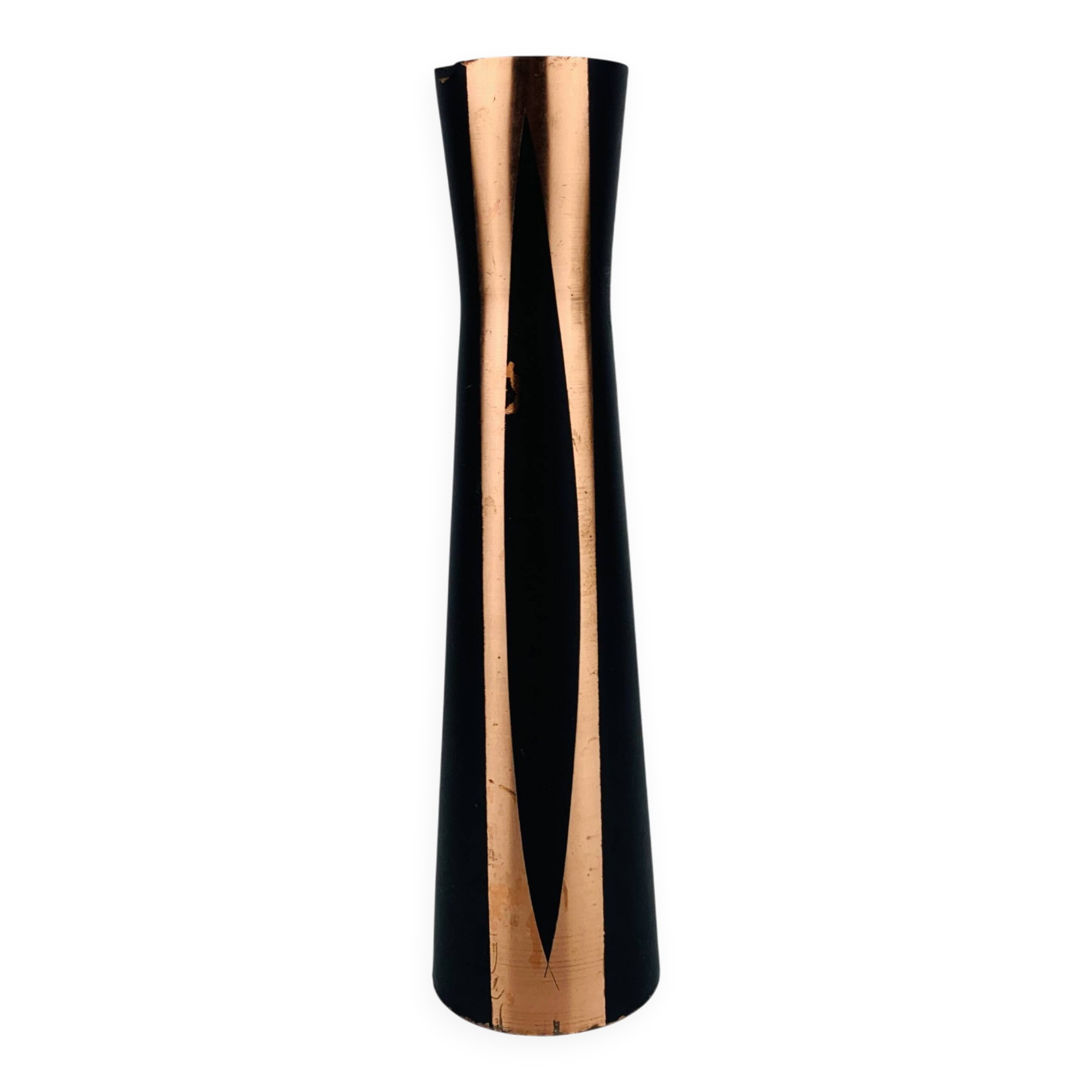 Scandinavian style vase in black metal and copper, 1960s.