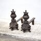 Chenets de cheminée vintage, paire de chenets fonte tête de Bacchus, accessoires cheminée