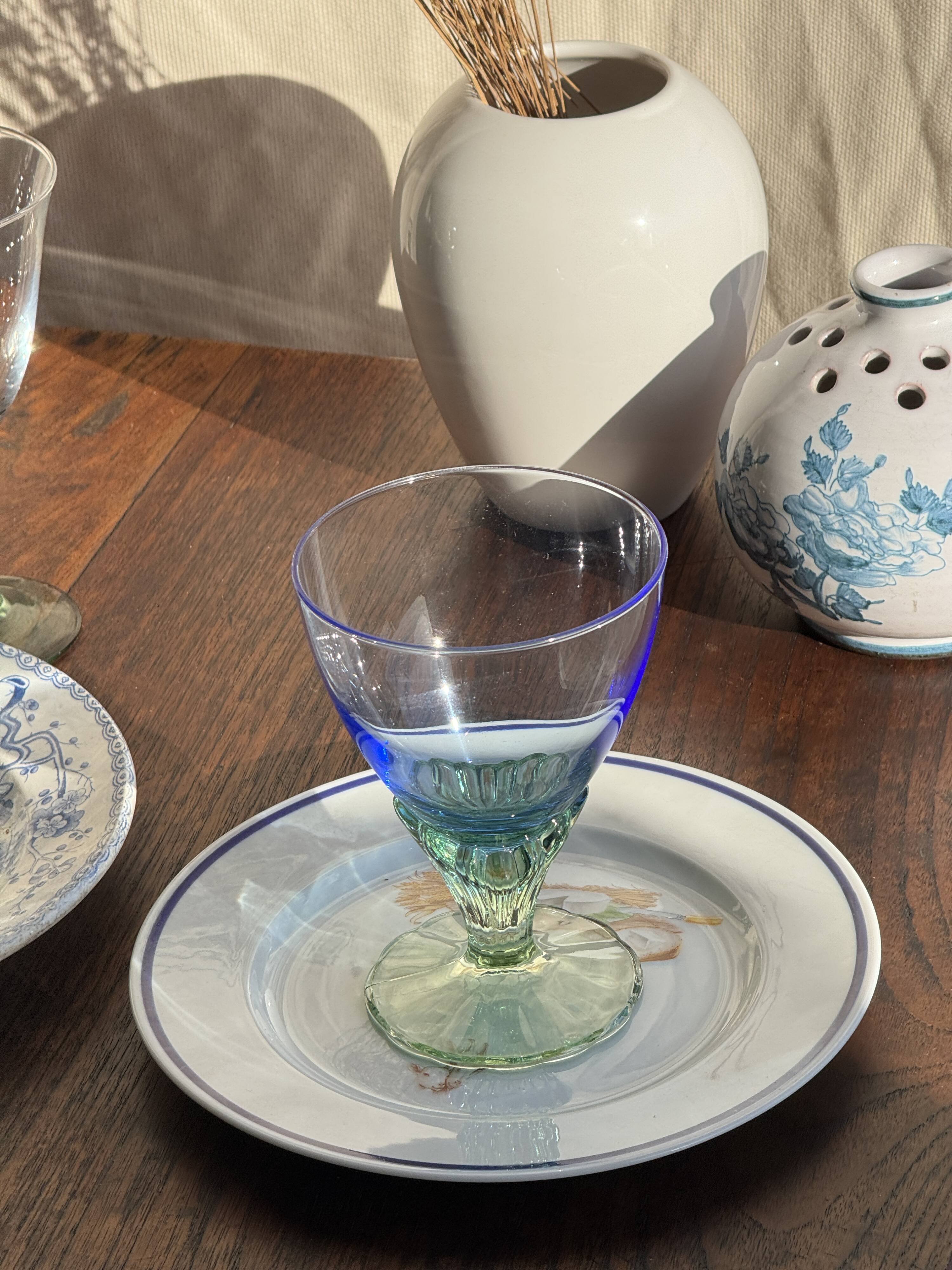 Set of 4 large blue and green glasses H14 D10