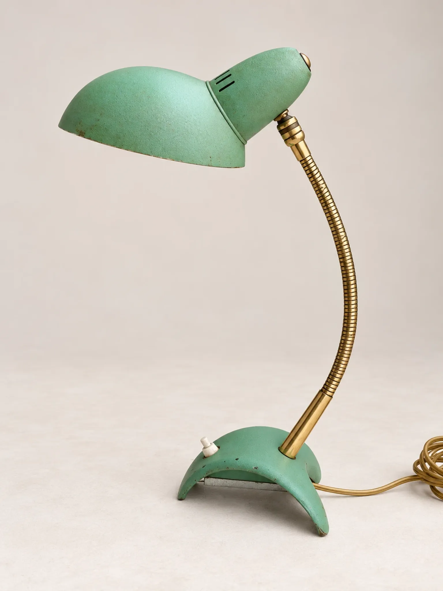 Vintage desk lamp from the 1950s-1960s – Aqua green metal and brass – Neck