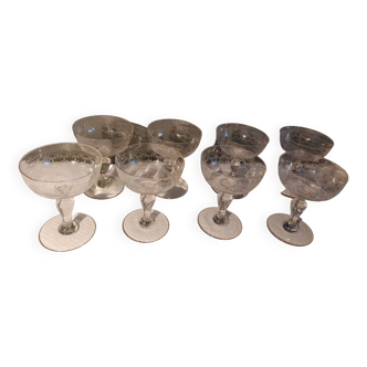 8 old engraved champagne glasses - Period 1900