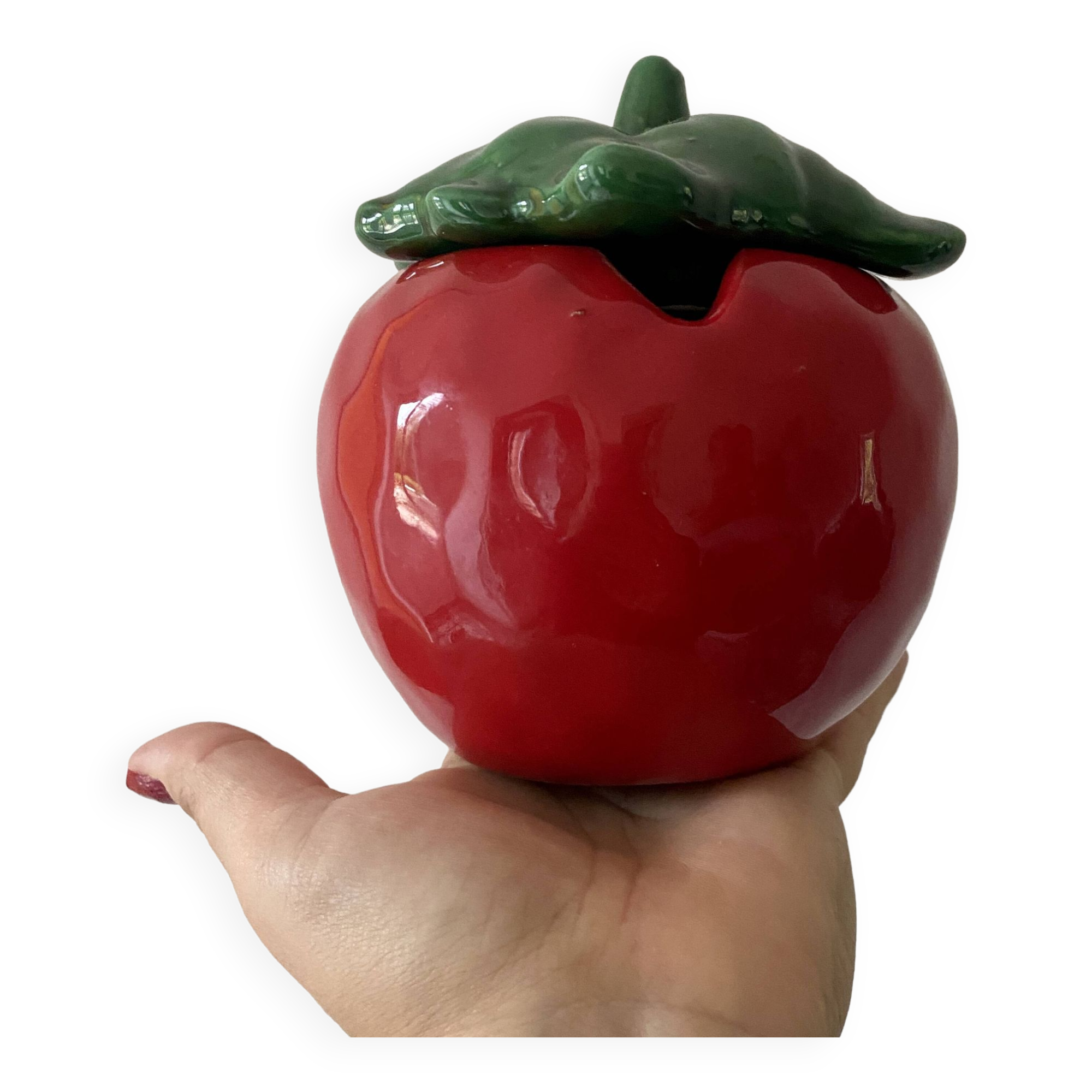 Mustard pot or jam maker in tomato-shaped slip